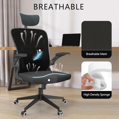 Miniatura 6 de Monhey Silla de oficina negra, silla de oficina ergonómica, silla de escritorio de oficina en casa para personas grandes y altas, silla de 02all