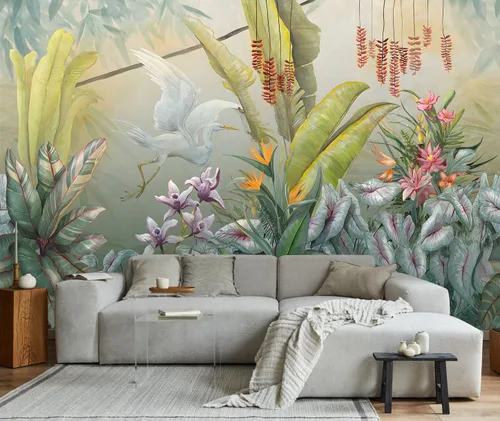 Miniatura 38 de Toolhom - Mural de pared de bosque nebuloso, papel tapiz de paisaje natural abstracto, patrones de decoración de pared de fondo (no autoadhesivo)