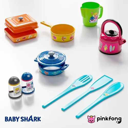 Miniatura 9 de Lollipop Baby Shark Cooking Adventure Set - Juego de cocina con ollas, sartenes, utensilios, taza medidora, tetera de té, sal y pimentero, gran