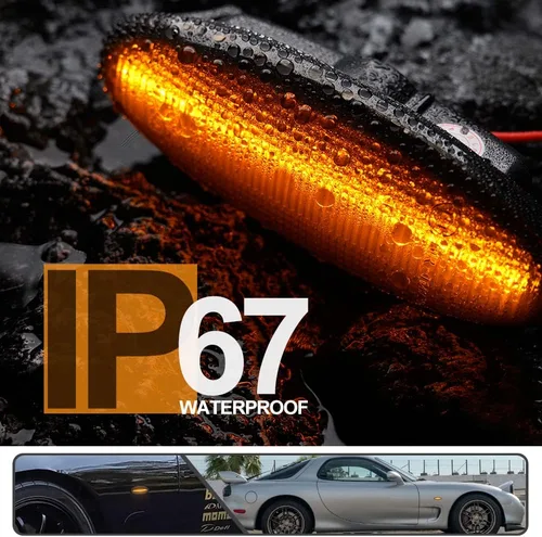 Miniatura 6 de 2 luces LED ámbar RX7 dinámicas secuenciales intermitentes laterales para Maz'da RX7 (FD) PREMACY (CP) 23 (BA) 323 (BJ) 626 (GF/GW), luces