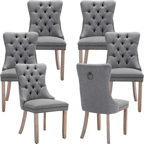 Miniatura 17 de Sillas de Comedor Juego de 4 sillas de comedor tapizadas de lino, sillas de comedor modernas de mediados de siglo, sillas de cocina y comedor