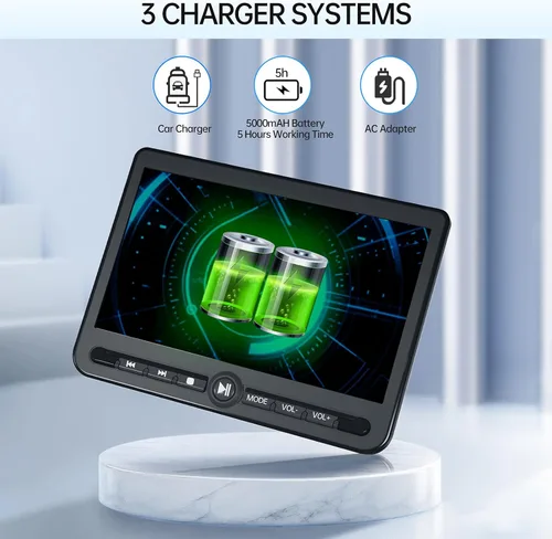 Miniatura 3 de Arafuna - Reproductor de DVD portátil dual de 10.5 pulgadas, pantalla recargable para automóvil reproduce una misma o dos películas diferentes