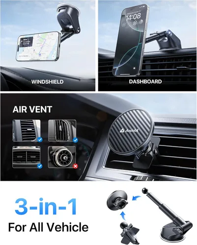Miniatura 5 de 【Verdadero grado militar】Soporte magnético andobil 3 en 1 para ventilación del parabrisas del salpicadero del automóvil 【Succión mejorada y imán más