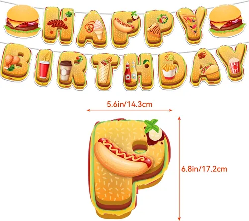 Miniatura 3 de Decoraciones de fiesta de comida rápida, papas fritas, pizza, hamburguesa, pollo frito, hot dog, suministros de fiesta, incluye pancarta