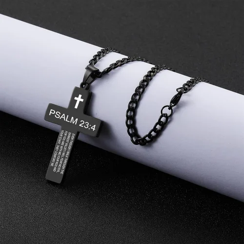 Miniatura 5 de SKQIR Collar de cruz para hombres con versículo de la Biblia, escritura religiosa cristiana para la primera comunión, colgante de cruz para niños