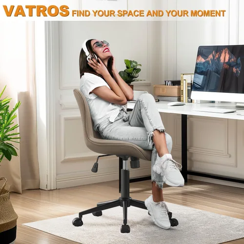 Miniatura 3 de Silla de Oficina, Silla de Escritorio Sin Brazos con Ruedas, Sillas Ergonómicas Cómodas para Oficina en Casa y Computadora, Silla de Tocador de Caqui