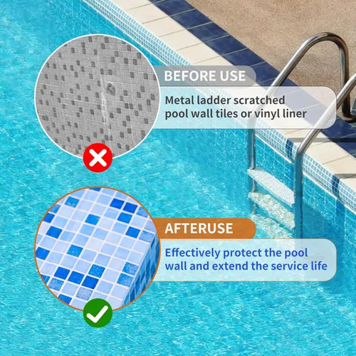 Miniatura 3 de moobee Protectores de escalera de piscina para piscina enterrada, cubiertas de goma blanca para patas de escalera (paquete de 2) - Se adapta a tubos