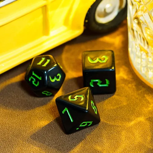 Miniatura 2 de Juego de dados DND de 7 dados poliédricos con una bolsa de dados de cuero, juego de dados D&D para juegos de mesa RPG (negro)