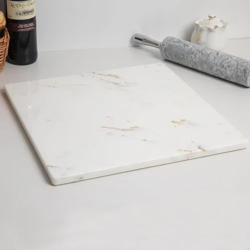 Miniatura 16 de Diflart Tabla de cortar de piedra de mármol natural para cocina, 16x16 pulgadas, negra, tabla de mármol grande para repostería con pies