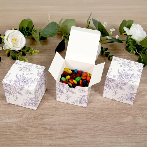 Miniatura 6 de Efavormart - Paquete de 25 cajas de regalo de fiesta con patrón de toile francés, lavanda mate y cajas de dulces blancos, papel de cartulina, 3 x 3