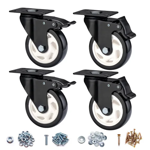 Miniatura 15 de Ruedas giratorias, juego de 4 ruedas en forma de L de 3 pulgadas de alta resistencia, 4 ruedas industriales con freno de poliuretano, ruedas