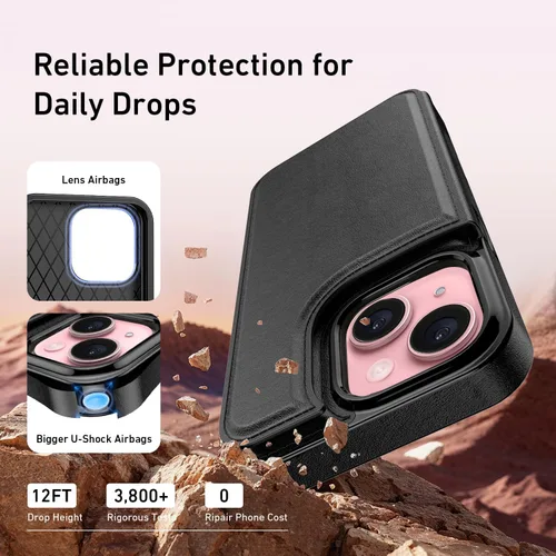 Miniatura 5 de FUNMIKO Funda tipo cartera para iPhone 13 con tarjetero, bloqueo RFID, protección de grado militar y obras de arte impresas con rayos UV, cierre
