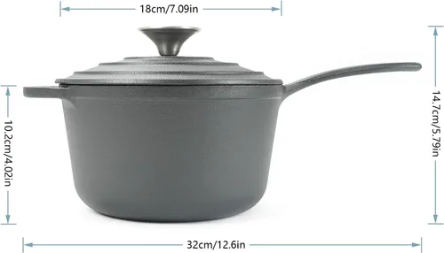 Miniatura 2 de HAWOK Mini cacerola de hierro fundido de 2 cuartos de galón, 7 pulgadas con tapa, pre-sazonada