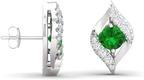 Miniatura 2 de Diamondere Pendientes pequeños con piedras preciosas naturales y certificadas y diamantes en oro blanco de 14 quilates Pendientes de tuerca de 0,39