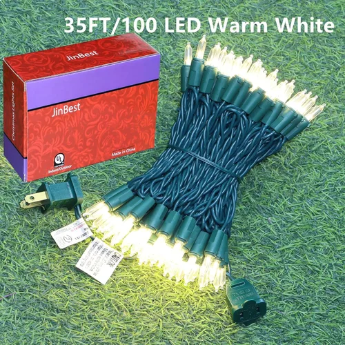 Miniatura 8 de Guirnalda de 100 Luces LED Blanco Cálido de Cable Verde para Navidad, con Certificación UL y Cadena de Iluminación Decorativa Comercial de 35 Pies