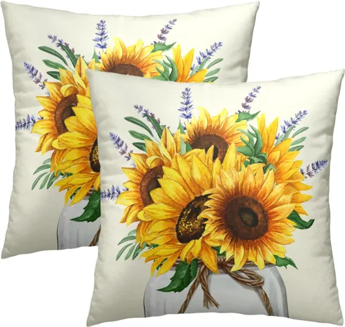 Miniatura 35 de Juego de 2 fundas de cojín decorativas con bandera americana y flores de amapola roja y azul, 16 x 16 pulgadas, fundas cuadradas para sofá, sillón