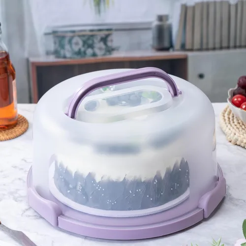 Porta pasteles de plástico de 10 pulgadas con asa, soporte redondo para pasteles con tapa, recipiente rosa para pasteles de 6 pulgadas/8 pulgadas/10