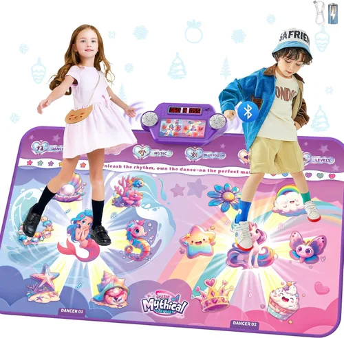 Miniatura 9 de Alfombrilla de baile electrónica para niños con 6 botones y Bluetooth inalámbrico, tapete de juego de baile con música incorporada de 9 niveles y 3
