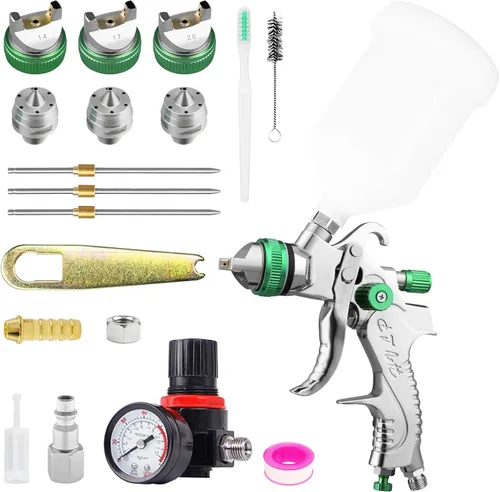 Miniatura 10 de Kit de pistola pulverizadora HVLP con boquillas de 1.4/1.7/2.0/2.5mm, pistola profesional de pintura para automóviles, reparación de paredes