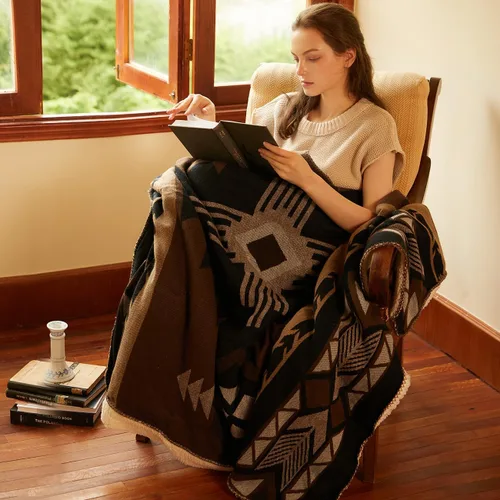Miniatura 15 de Manta de sherpa boho chic, estampado bohemio vibrante y forro ultrasuave acogedor, elegante y cálida manta de invierno para sofá, cama o decoración