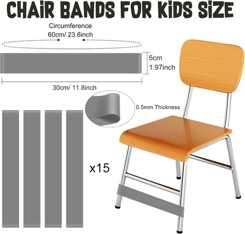 Miniatura 3 de PLULON Paquete de 15 bandas para sillas para niños con pies inquietos, bandas para sillas de aula, bandas para estudiantes, sillas, escritorios