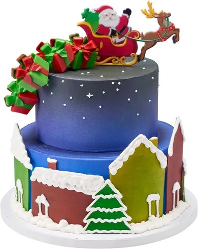 Miniatura 5 de DecoPac Decoración de pastel de Papá Noel en trineo, adorno para pastel de Navidad, Layon festivo con Papá Noel y renos, paquete de 24