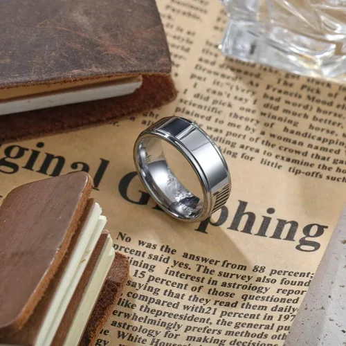 Miniatura 2 de King Will Anillos de boda de tungsteno pulido de 0.315in para hombre, superficie de alto pulido, color negro, plateado, borde escalonado, ajuste