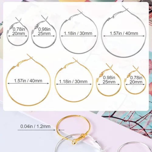 Miniatura 4 de PAGOW 96 aretes de aro, de aleación hipoalergénica, redondos, para hacer joyas, aretes de cuentas abiertas, accesorios de arte para manualidades