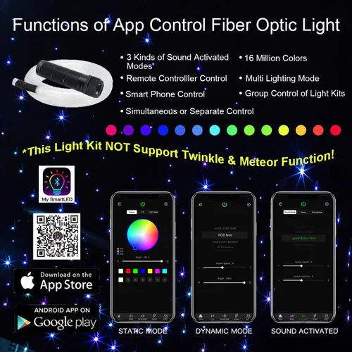 Miniatura 2 de AKEPO Luces de techo de luz de estrella de fibra óptica de 6 W, 430 unidades (0.75+1+0.059 in) 9.8 pies/9.8 ft de fibra óptica mixta + sonido