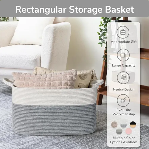 Miniatura 7 de Goodpick Cesta Grande de Almacenamiento de Juguetes, Cestas de Cuerda de Algodón Gris Contenedor de Almacenamiento de Juguetes para Bebé, Niños