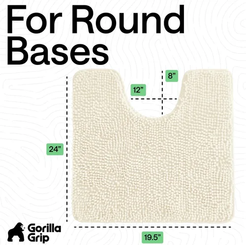 Miniatura 2 de GORILLA GRIP - Alfombra de baño de felpa absorbente y peluda de chenilla con respaldo de goma para base ovalada del inodoro, alfombras lavables a