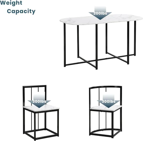 Miniatura 7 de Merax Juego de mesa de comedor moderno de 7 piezas para 6, mesa de mármol MDF sintético, 6 sillas de metal, negro y blanco Negro-blanco