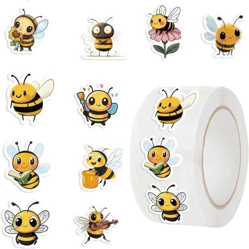 500 calcomanías de abeja lindas, calcomanías adhesivas de dibujos animados para botella de agua, laptop, álbum de recortes, diario, tarjeta, sobre,