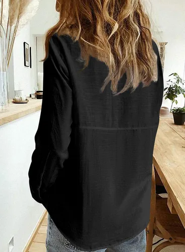 Miniatura 2 de Camisas de trabajo de lino con botones para mujer, blusas sólidas de manga larga