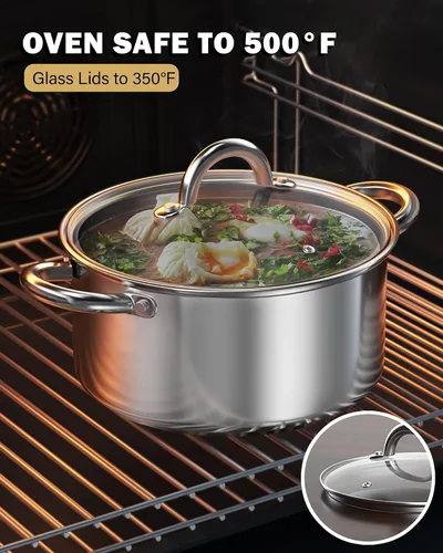 Miniatura 8 de Cook N Home Olla de acero inoxidable de 3 cuartos de galón, olla pequeña con tapa de vidrio, olla básica para saucier, asas de silicona que se
