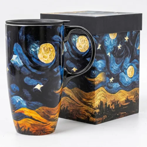 Miniatura 10 de Topadorn Taza de Cerámica para Café de Porcelana Latte Taza de Té con Tapa en Caja de Regalo 17oz, Flores Azules