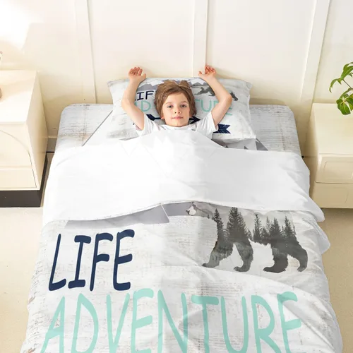 Miniatura 7 de Juego de sábanas con temática de camping feliz, juego de ropa de cama de viaje para niños, niñas, niños, adolescentes, decoración de dormitorio