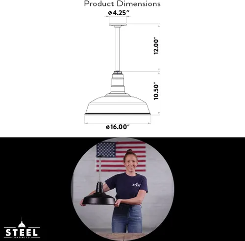 Miniatura 7 de Steel Lighting Co. Carson Barn Light Lámpara colgante montada en el techo Cúpula de 16 pulgadas Tallo inclinado de 12 pulgadas Lámpara