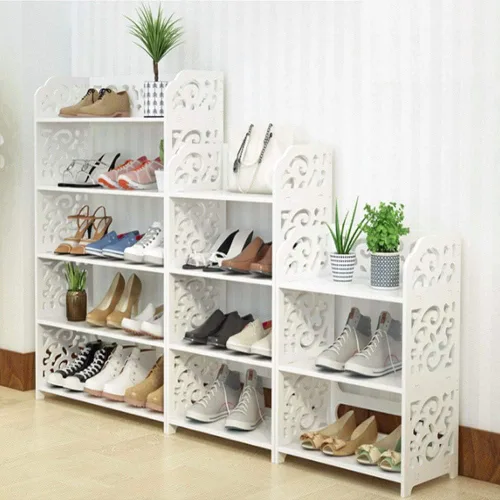 Miniatura 2 de Shelves 3/4/5 Layer Shoe Rack Wood European Shoe Cabinet Shoe Storage Racks Simple Shelves Shelves Carve Flower Racks