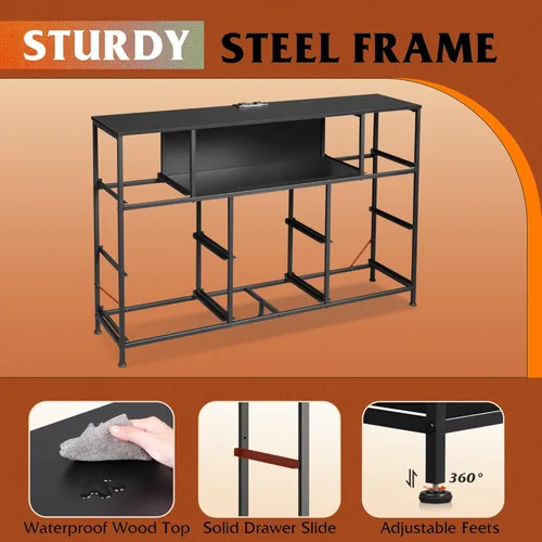 Miniatura 9 de WLIVE - Soporte de TV con cómoda en negro para TV de 45, 50, 55 pulgadas, centro de entretenimiento con luces LED y estación de carga, cómoda con 8