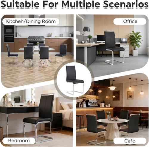 Miniatura 7 de Baysitone Juego de 6 sillas de comedor modernas, sillas laterales de comedor, sillas de cocina con asiento acolchado de piel sintética y respaldo