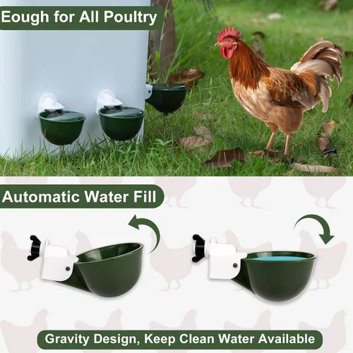 Miniatura 2 de Paquete de 12 tazas de agua para pollo, cuenco alimentador automático de llenado, sistema de riego por gravedad para aves de corral, dispensador
