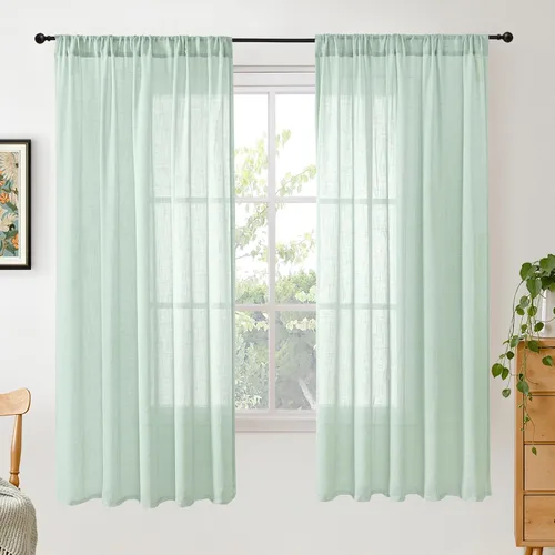 Miniatura 75 de BGment Cortinas de lino café de 30 pulgadas de largo para ventana pequeña, cortinas de media ventana beige semitransparentes ligeras con bolsillo