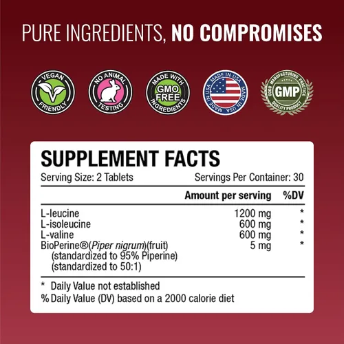 Miniatura 4 de Approved Science Suplemento BCAA - 60 tabletas - 2400 mg - Aumenta el rendimiento y mejora el desarrollo muscular - L-leucina, L-isoleucina
