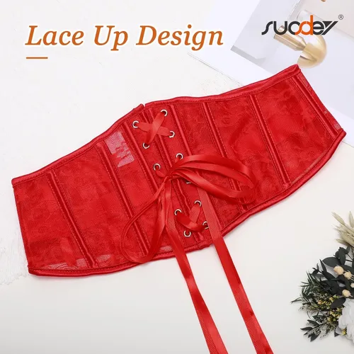 Miniatura 16 de SUOSDEY Cinturón de corsé de jacquard para mujer, corsé pirata steampunk renacentista con cordones y cordones