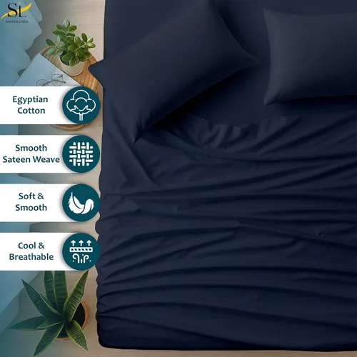 Miniatura 2 de Shreem Linen Olympic - Juego de sábanas tamaño Queen de 66 x 80 pulgadas, 100% algodón egipcio, juego de ropa de cama de 4 piezas, se adapta a Azul