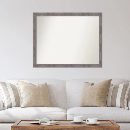 Miniatura 4 de Amanti Art Espejo de baño gris para sobre el fregadero, 35 x 44 pulgadas, espejo de tocador rectangular estrecho gris con tablones de rayas, marco