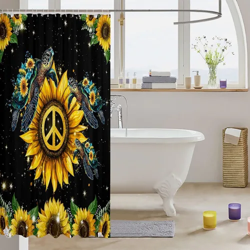 Miniatura 3 de Cortina de baño de tortuga marina, símbolo de paz, girasol, cortina de ducha de 72 pulgadas de ancho x 72 pulgadas de largo, juego de cortina