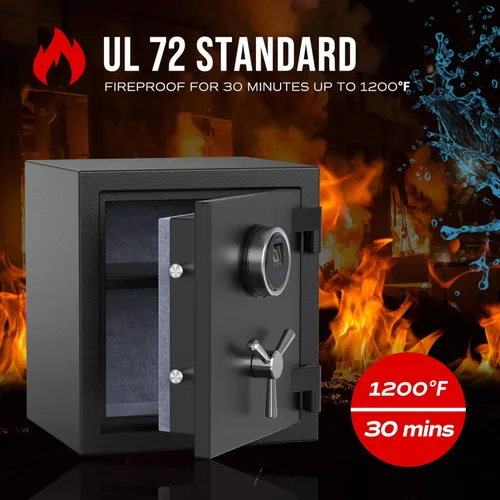 Miniatura 3 de RPNB Caja de seguridad biométrica ignífuga de lujo, huella digital ignífuga, resistente al agua, con pantalla táctil, estante extraíble y mango de 3
