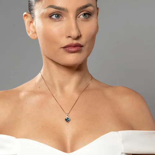 Miniatura 2 de Peora Colgante de corazón de topacio azul y diamantes blancos cultivados en laboratorio para mujer, oro rosa de 14 quilates, piedra natal auténtica
